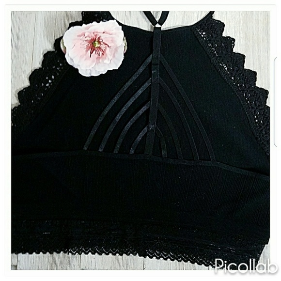 High Neck Crochet Lace Trim Bralette - Picture 3 of 4